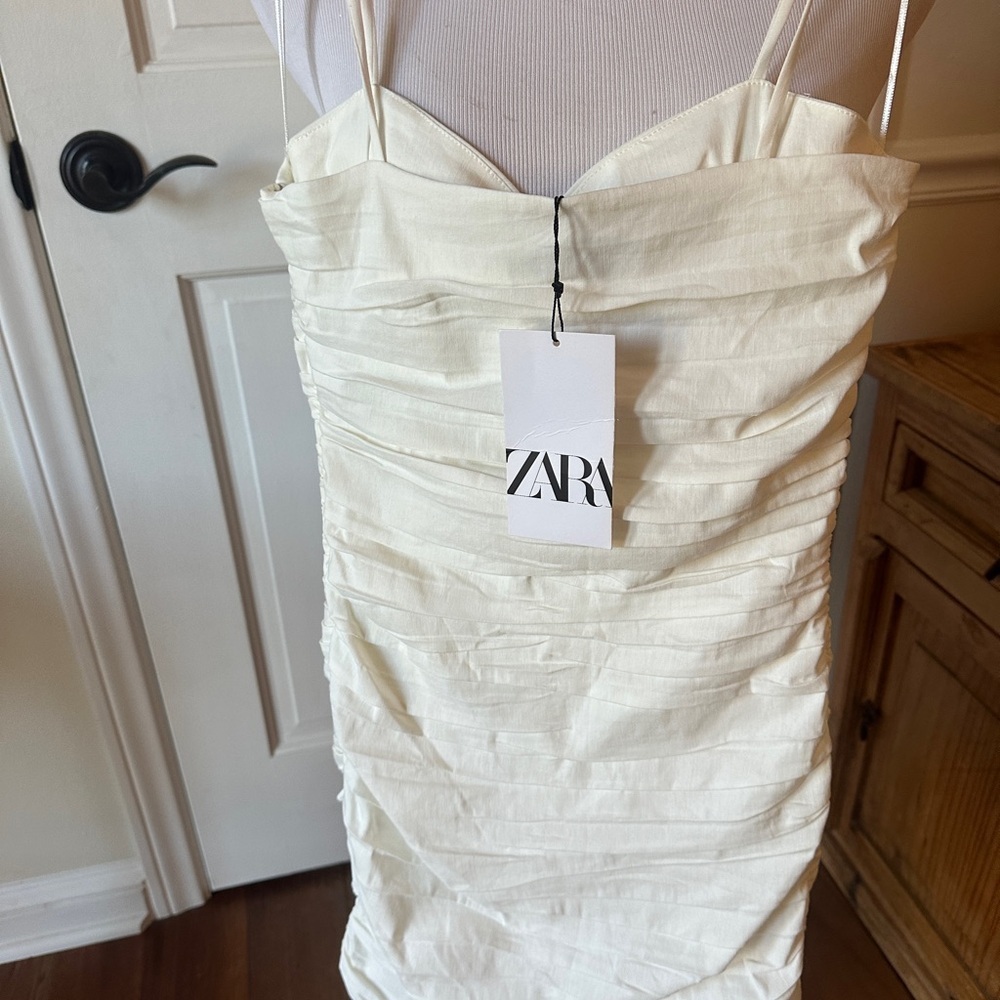 XS White Zara linen blend mini dress, bachelorette party dress - Picture 4 of 14